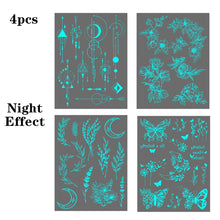4pcs Blue Luminous Waterproof Temporary Tattoo Sticker Geometric