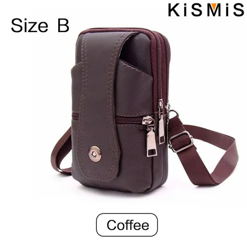 KISMIS Fashion Men's Leather Waist Bag - Multifunction Fanny Pack,