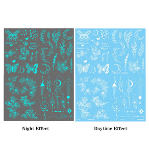 4pcs Blue Luminous Waterproof Temporary Tattoo Sticker Geometric