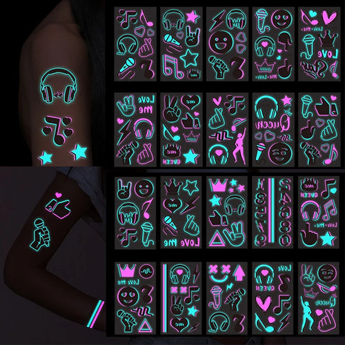 Luminous Music Festival Tattoo Glowing Dance Party Sticker Temporary