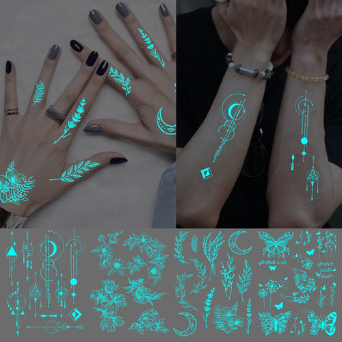 4pcs Blue Luminous Waterproof Temporary Tattoo Sticker Geometric