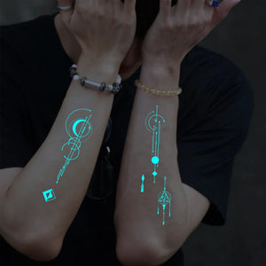 4pcs Blue Luminous Waterproof Temporary Tattoo Sticker Geometric