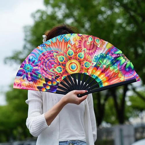 33cm Large Folding Hand Rave Fan Chinease/Japanese Gradient Colorful