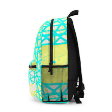 Backpack - Large Water-resistant Bag - Cyan Blue Lime Green and White