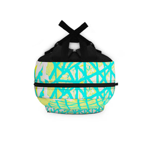 Backpack - Large Water-resistant Bag - Cyan Blue Lime Green and White