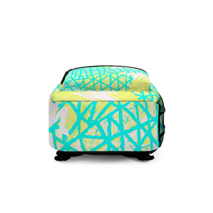 Backpack - Large Water-resistant Bag - Cyan Blue Lime Green and White