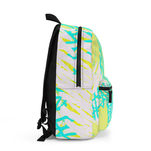 Backpack - Large Water-resistant Bag - Cyan Blue Lime Green and White