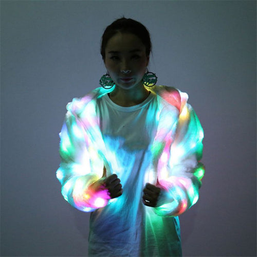 LED Hooded Faux Fur Coat