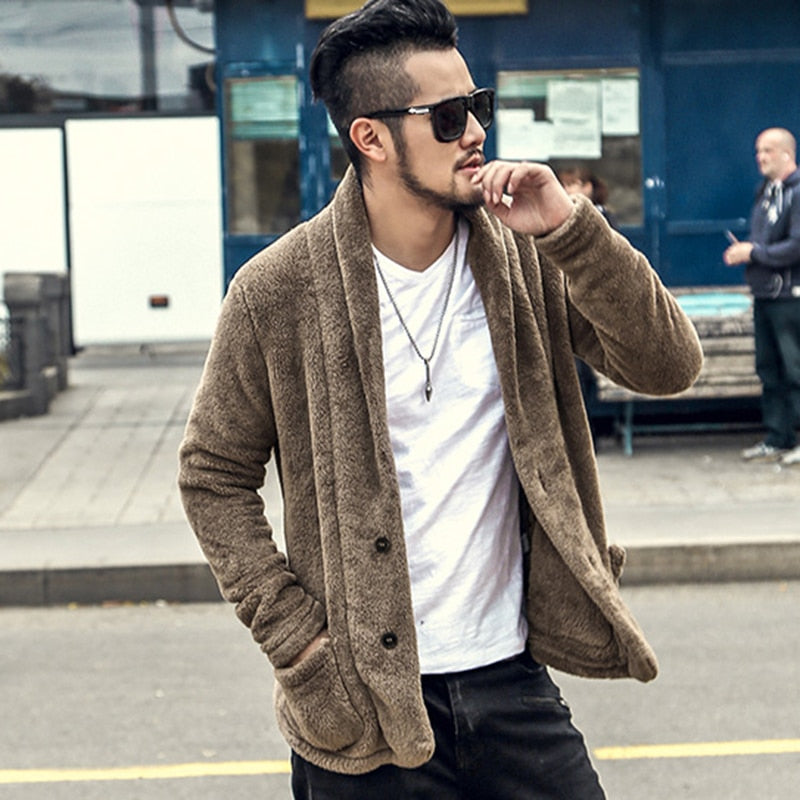 Men s Faux Fur Cardigan Coat Best Music Fest