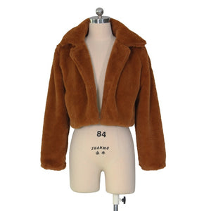 Fluffy Faux Fur Coat with Collar